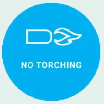 Cirkel met een pictogram van een vlam en de tekst "NO TORCHING".
