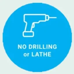 Pictogram van een boormachine met de tekst "Geen boren of draaibank".